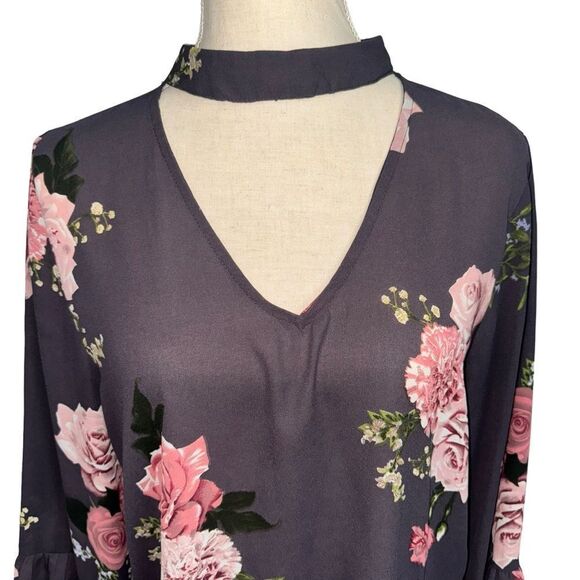 Live 4 Truth Gray Pink Floral Long Wide Sleeve V Neck Lightweight Blouse size m - Picture 4 of 13